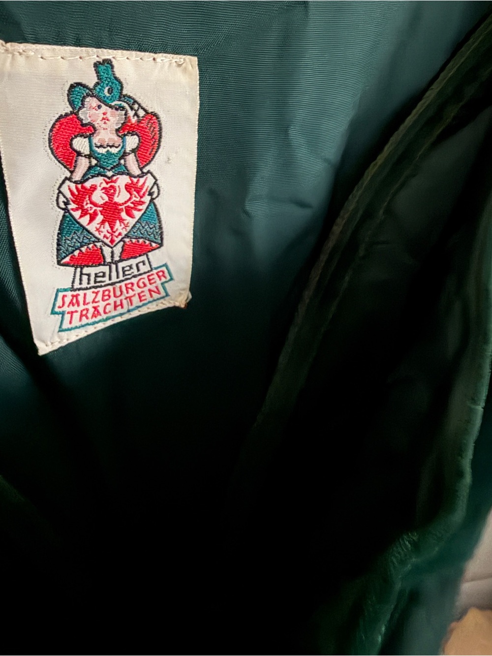 Vintage Heller Salzburger Trachten Irish Green Velvet Corset Dress Octoberfest - Picture 4 of 4